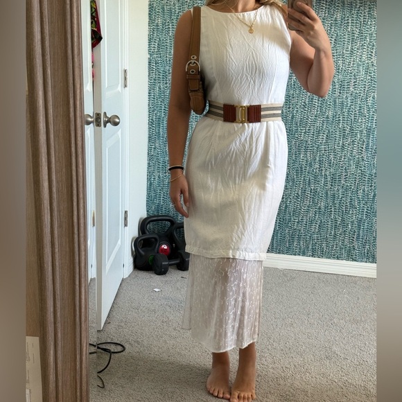 Vintage M.H.M White Sleeveless Dress with Sheer Lace Bottom - Picture 3 of 5